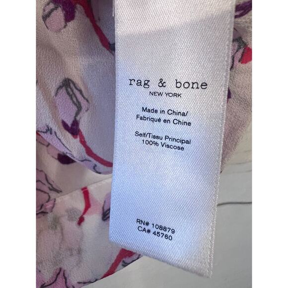 Rag & Bone Top Size MED Short Sleeve Blouse Pink Floral Print Collar - Picture 4 of 7